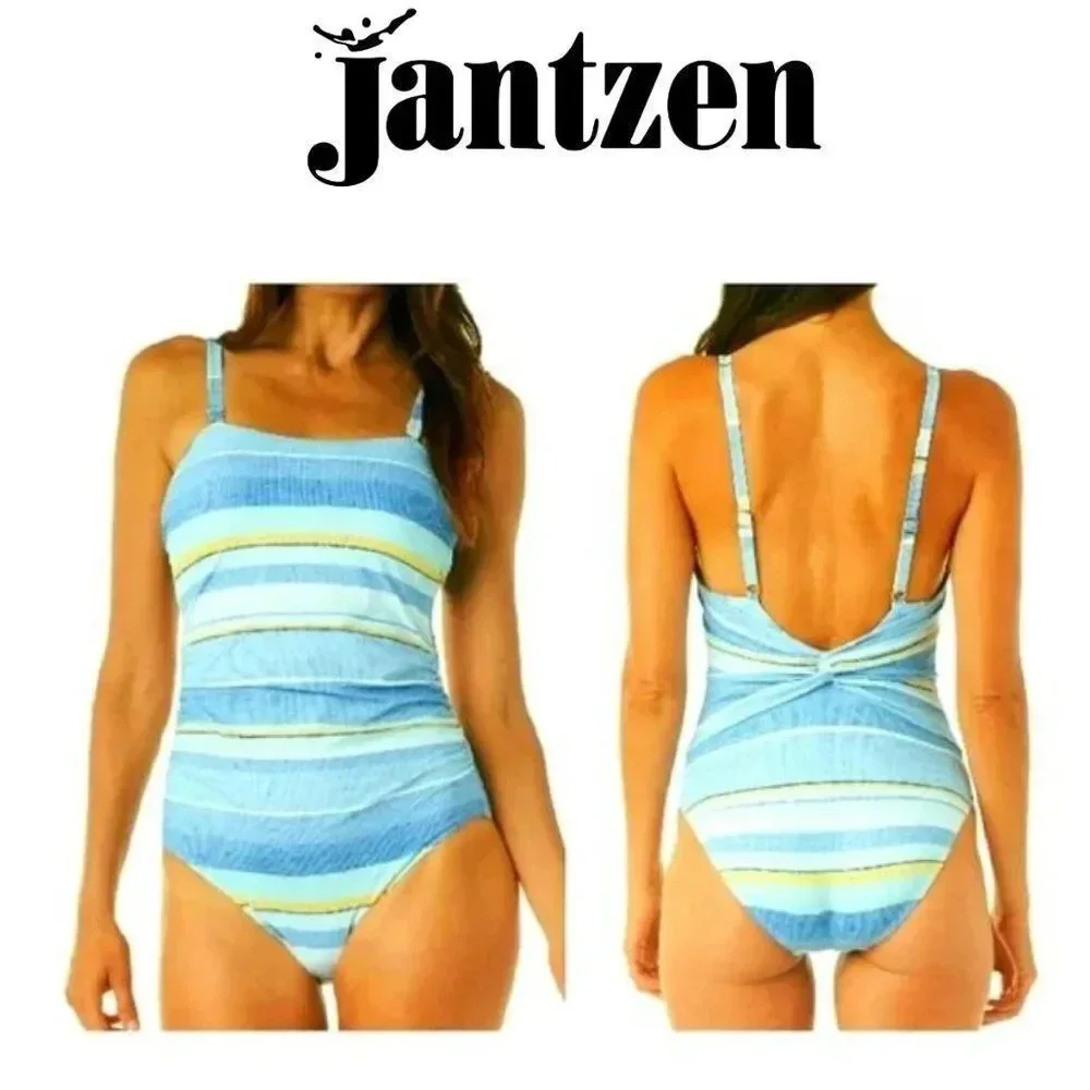 Jantzen Sail Away Twist Front striped Women's one piece swimsuit  Size 8